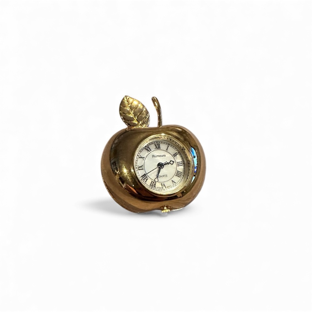Rumours Vintage Gold Apple Miniature Clock Paper Weight Decor